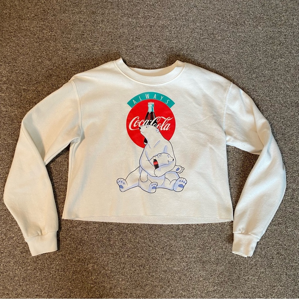 Vintage Coca Cola Polar Bear White Cropped Pullover Sweater
